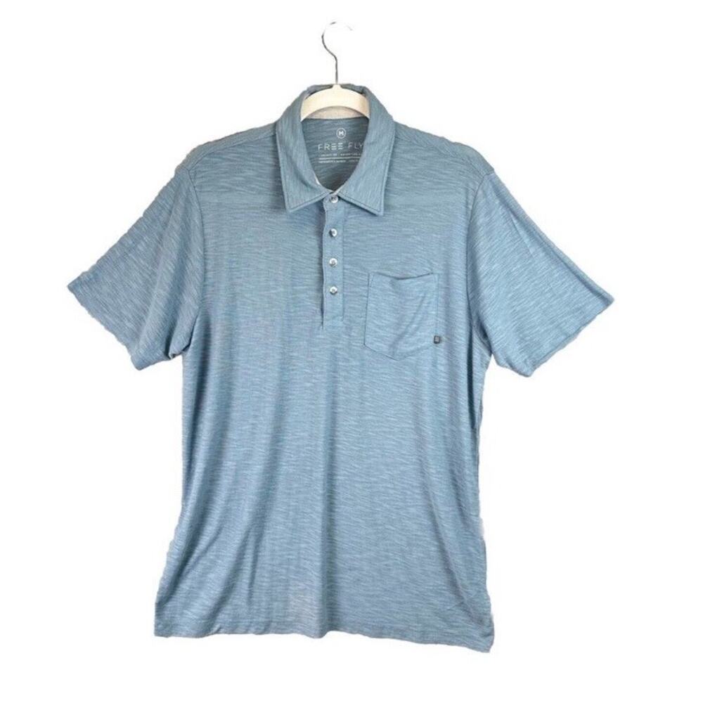 Free Fly Polo Shirt Mens Blue Stretch Short Sleeve Golf Pullover Bamboo Sz Large